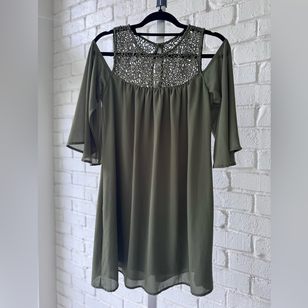 HeartSoul Sage Green Crochet Accent Blouse